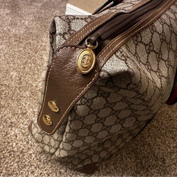 LARGE VINTAGE GUCCI WEB SHERRY LINE GG TOTE, Ophidia, Classic Green & Red - Picture 6 of 10